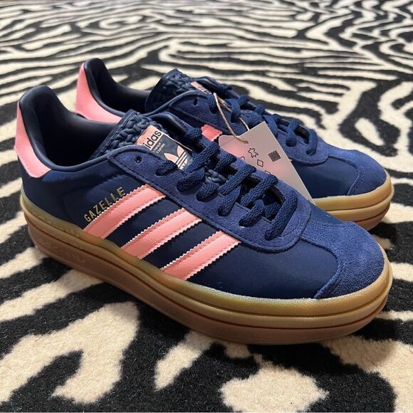 NWT Adidas Gazelle Bold Platform Shoes Dark Blue Pink Spark Women’s Size 7.5 - Picture 8 of 15